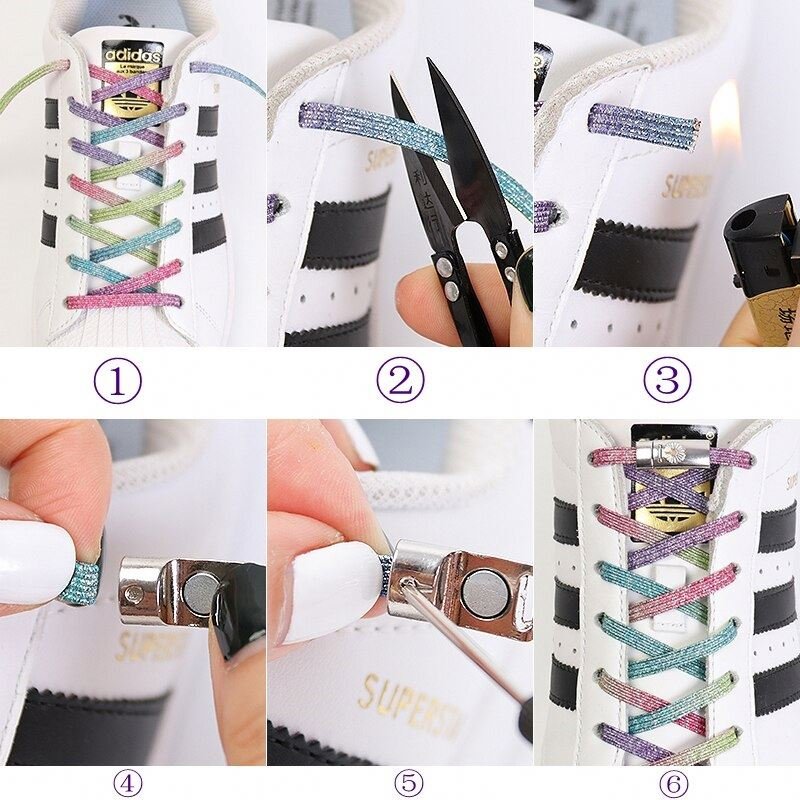 2023 Flat Magnetic Metal Lock Shoelace No Tie Shoe lace Elastic Shoe Children And Adults Sneaker Lazy shoelace