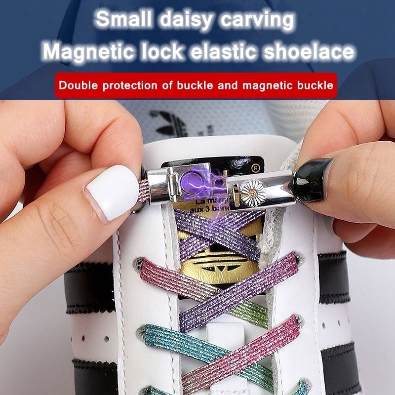 2023 Flat Magnetic Metal Lock Shoelace No Tie Shoe lace Elastic Shoe Children And Adults Sneaker Lazy shoelace