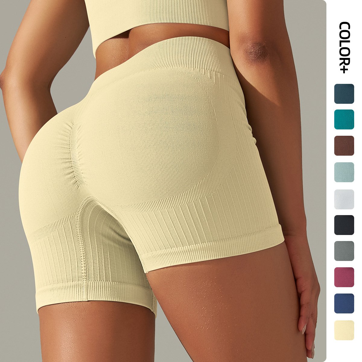 Seamless knitted skinny hip-raise solid color thread sports yoga shorts running fitness shorts women