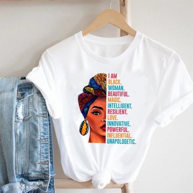 Women T-shirt African Graphic Vintage Black Girl Casual Tees Tops Melanin Queen Lady Streetwear Short Sleeve Plus Size T-shirt