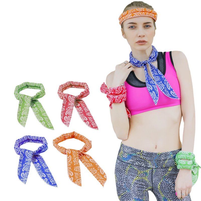 Hot selling Custom Neck Arm Wrist Bandana Tie Wraps Keep Ice Cool Reusable Sports Cooling Headband Scarf