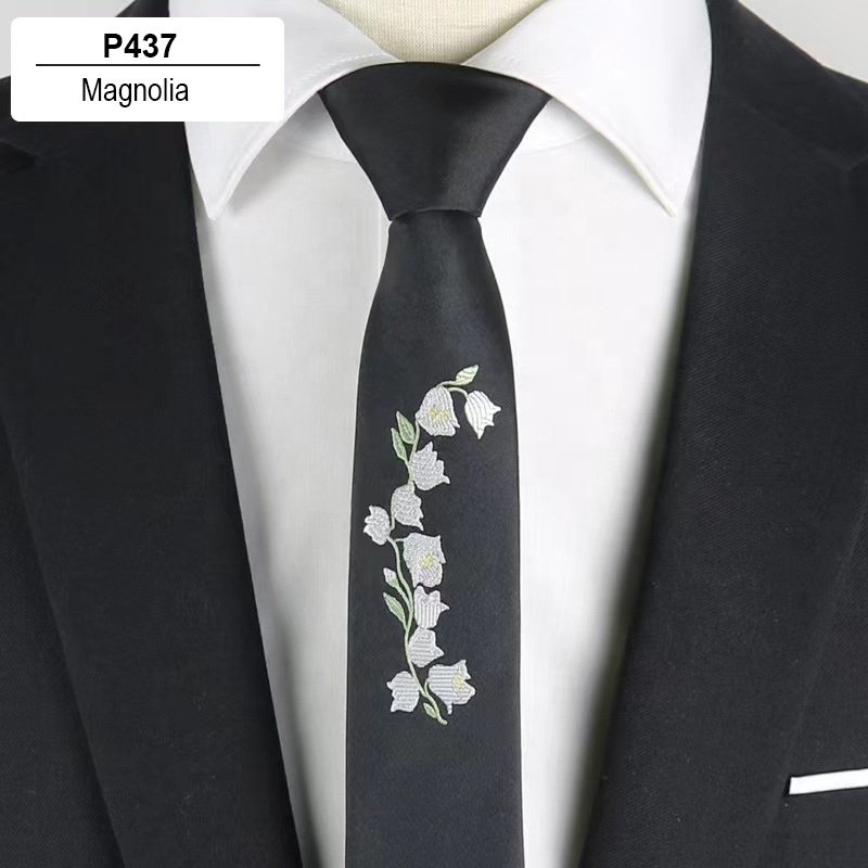 23 designs stock korean casual men's mens embroidered flower animal neck tie slim 5cm skinny ties for men