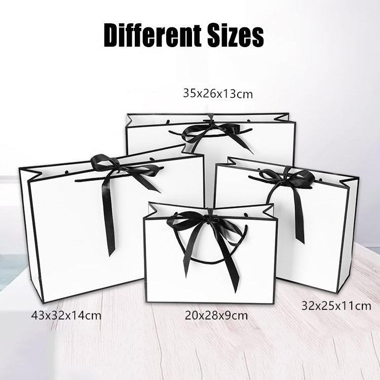 Custom Design Recyclable Black Luxury Jewelry Cosmetic Gift Clothing Shopping Packaging 250 Gsm Art Paper Bag with Ribbon Handle