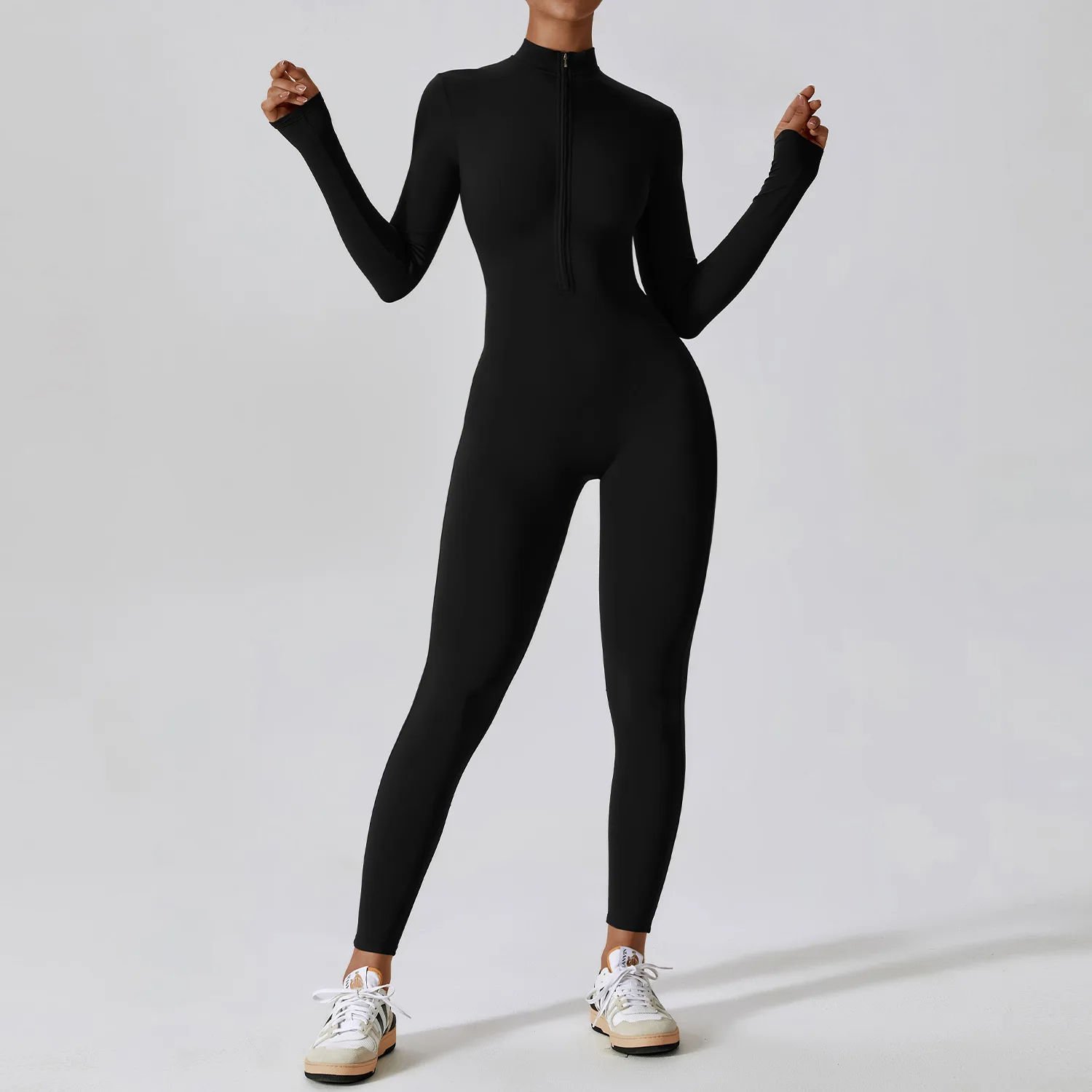 Zipper Workout Sports Custom logo One Piece Bodysuit zip Long-sleeved Slim Fit Jumpsuit Fitness Yoga Jumpsuit For Women