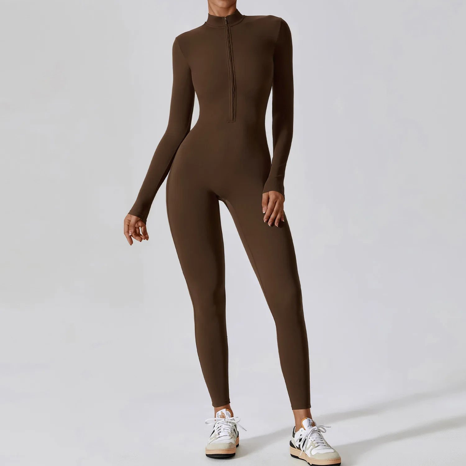 Zipper Workout Sports Custom logo One Piece Bodysuit zip Long-sleeved Slim Fit Jumpsuit Fitness Yoga Jumpsuit For Women