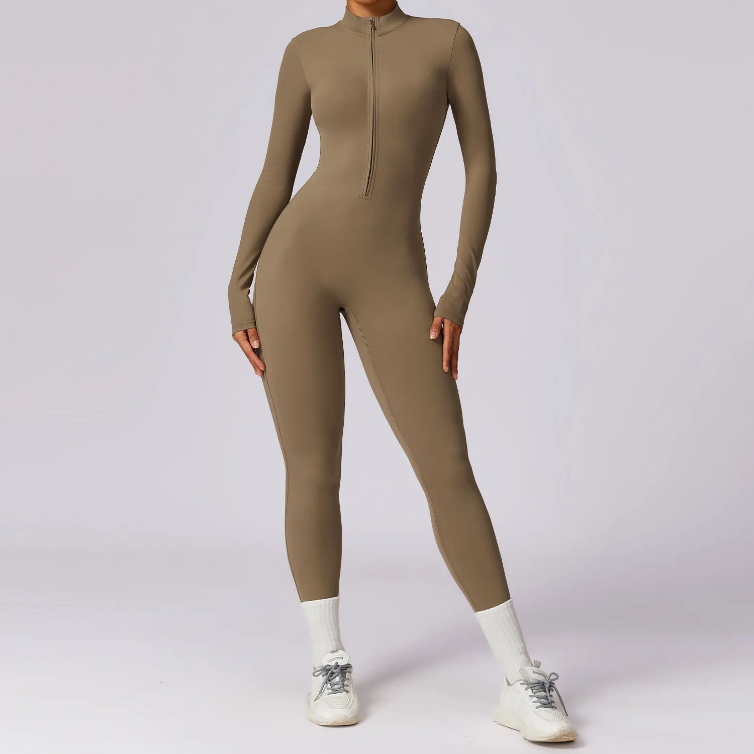 Zipper Workout Sports Custom logo One Piece Bodysuit zip Long-sleeved Slim Fit Jumpsuit Fitness Yoga Jumpsuit For Women