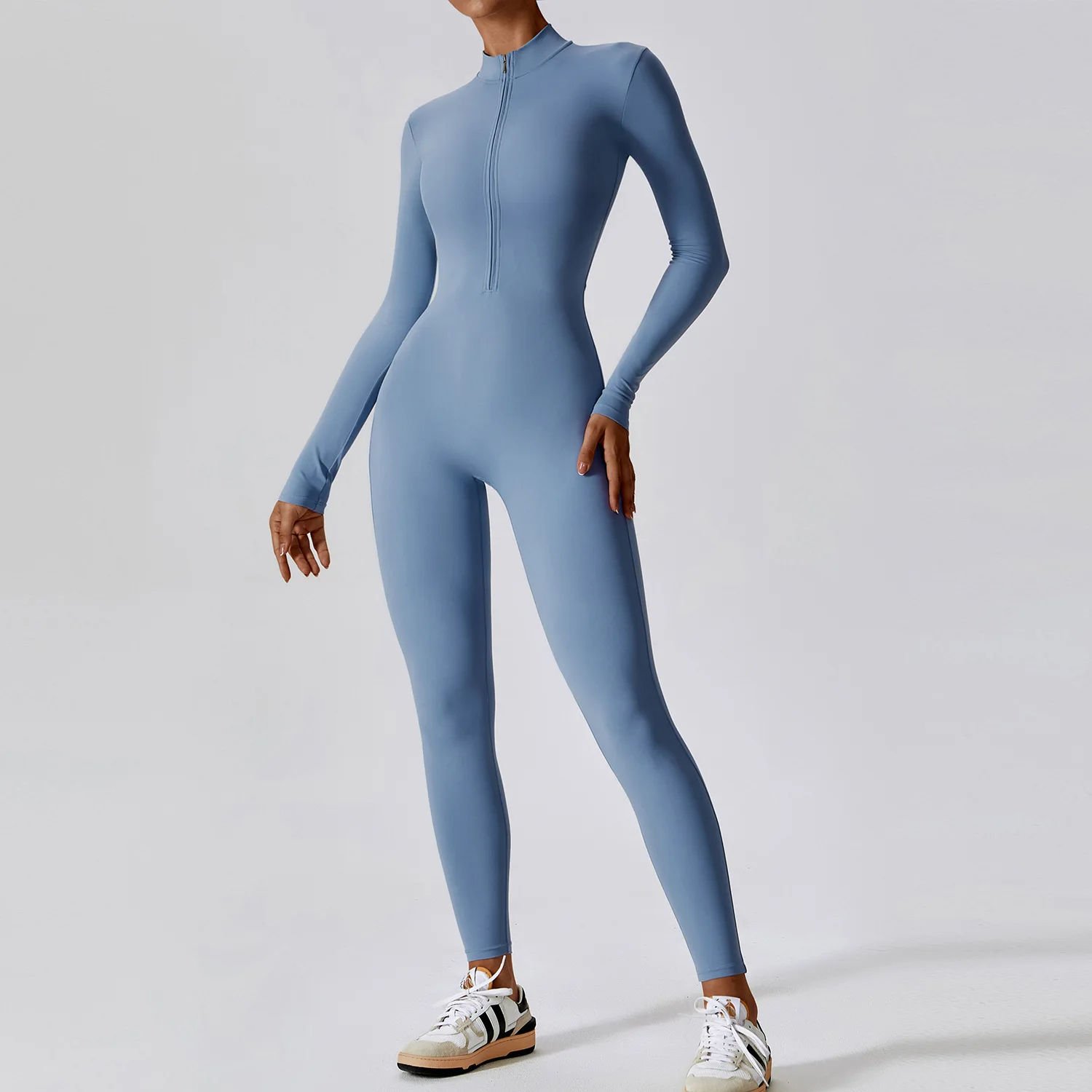 Zipper Workout Sports Custom logo One Piece Bodysuit zip Long-sleeved Slim Fit Jumpsuit Fitness Yoga Jumpsuit For Women