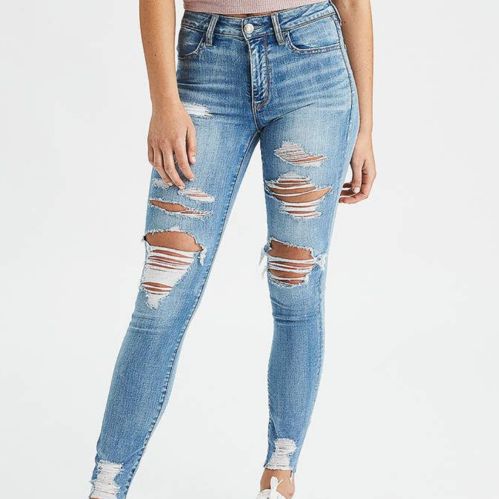 Trendy Chic 2024 Premium Quality Custom Stretchy High Waist Distressed Women's Skinny Denim Jeans Low Cost Made In Bangladesh