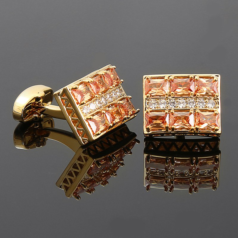 New French Cufflinks Luxury Red Zircon Rhinestone Buttons Men's Business Dress Shirts Cuff Links Men Women's Wedding Accessories