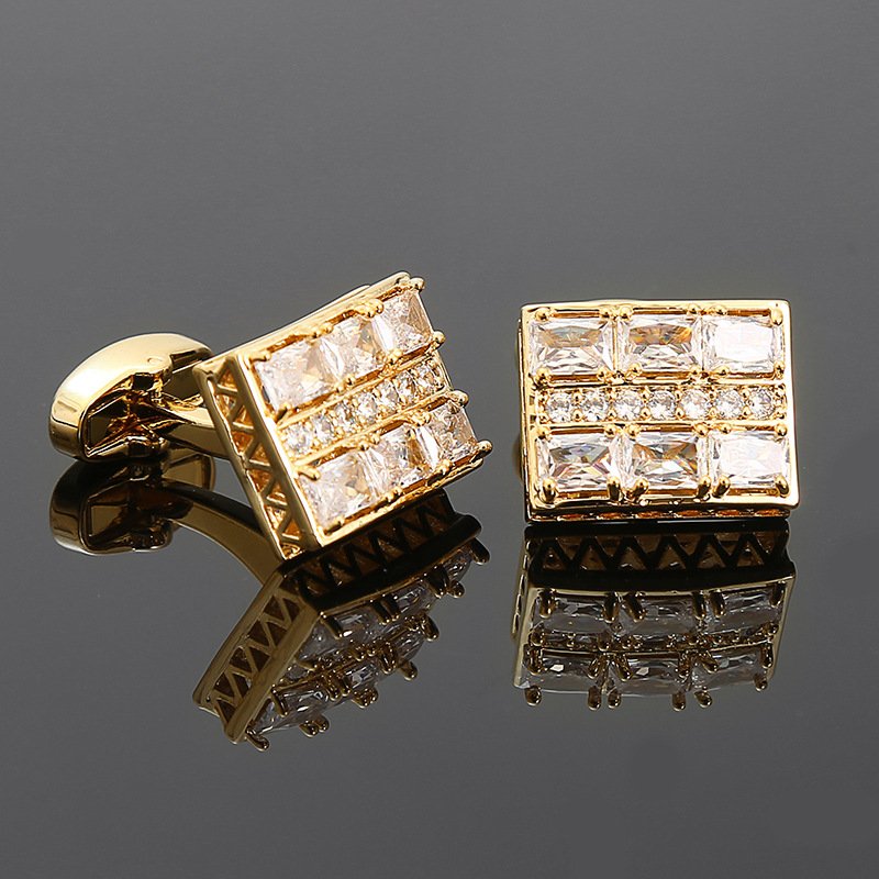 New French Cufflinks Luxury Red Zircon Rhinestone Buttons Men's Business Dress Shirts Cuff Links Men Women's Wedding Accessories