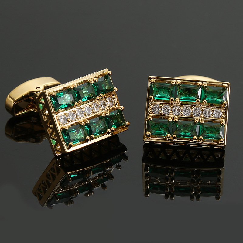 New French Cufflinks Luxury Red Zircon Rhinestone Buttons Men's Business Dress Shirts Cuff Links Men Women's Wedding Accessories