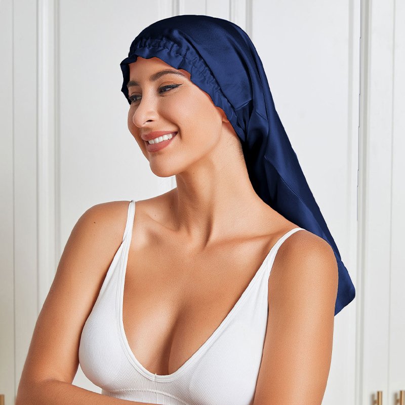 custom logo 19mm silk Hair Bonnet turban Designer 100% mulberry Silk Bonnets with Ribbon