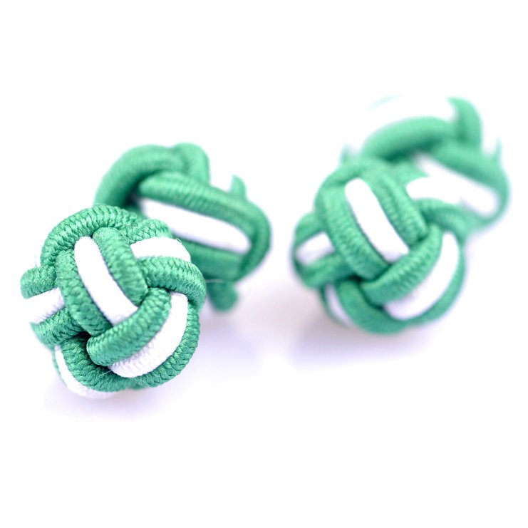 Factory Price Double Balls Silk Knot Cufflinks Twin Color Green & White for Men