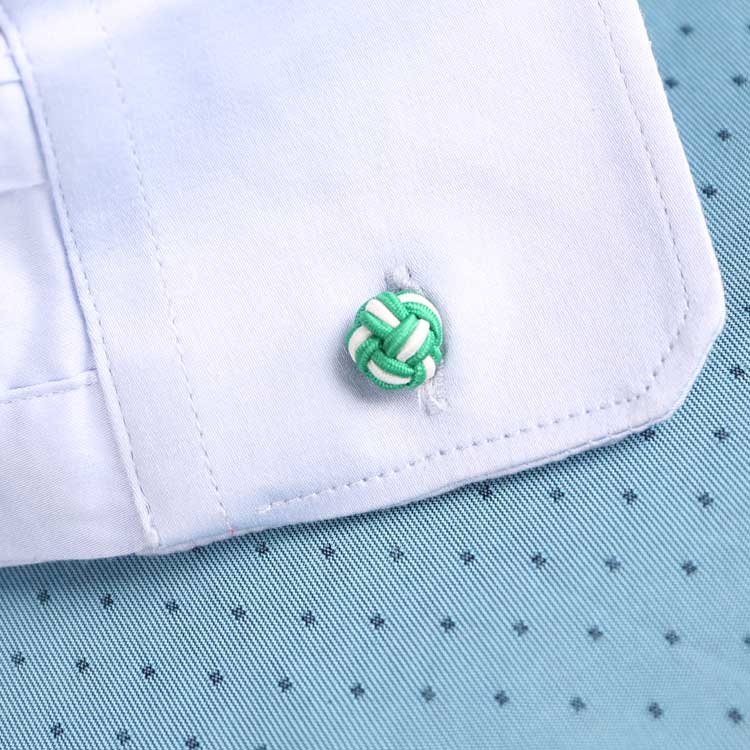 Factory Price Double Balls Silk Knot Cufflinks Twin Color Green & White for Men