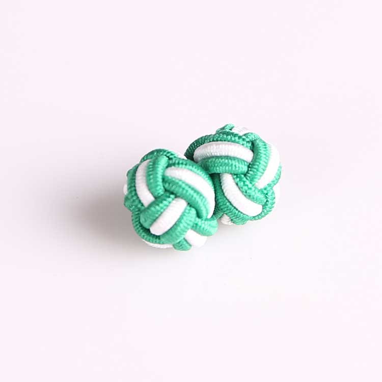 Factory Price Double Balls Silk Knot Cufflinks Twin Color Green & White for Men