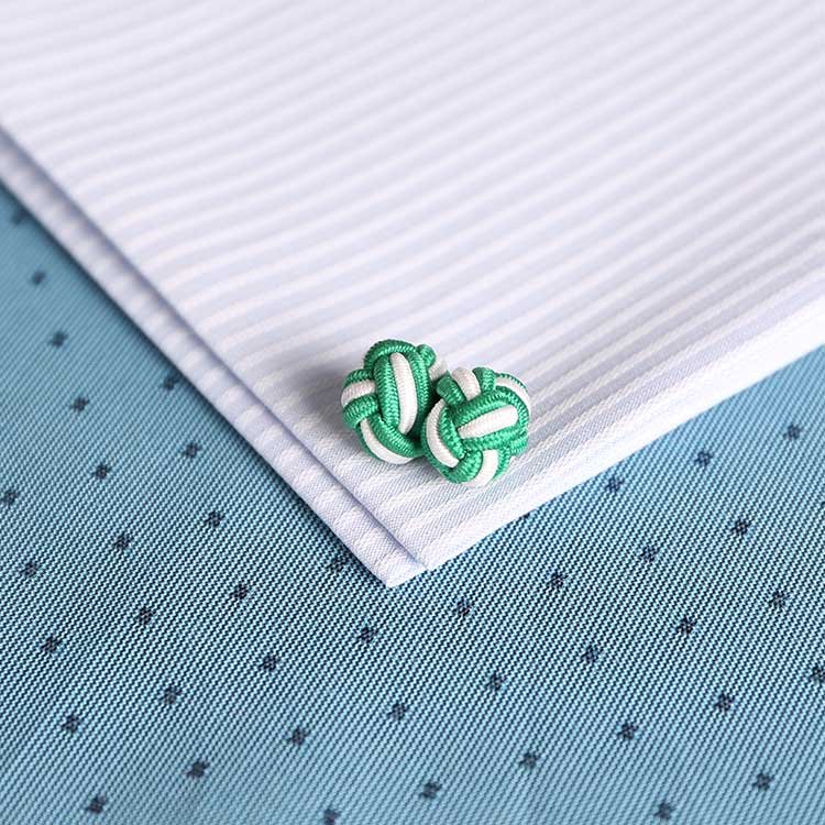 Factory Price Double Balls Silk Knot Cufflinks Twin Color Green & White for Men