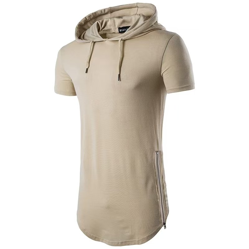 Men's High Quality Fleece Hoodie with Side Zipper Pockets and Pullover Style Short Sleeve Custom Screen Printing