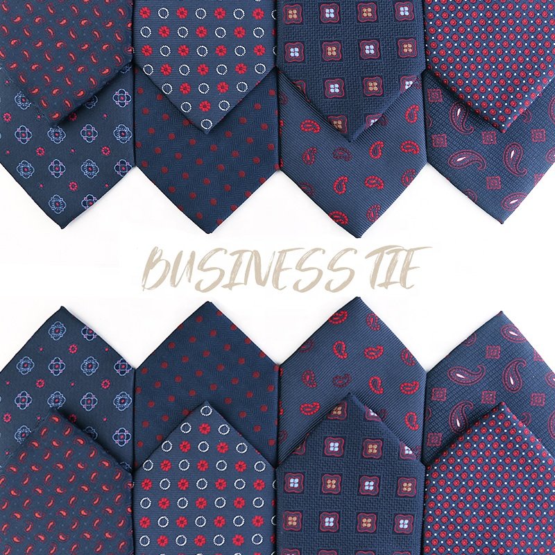 Classic 7.5cm Ties For Men Paisley 100% Polyester Navy Blue, Red Jacquard Woven Men's Luxury Floral Ties For Weddings