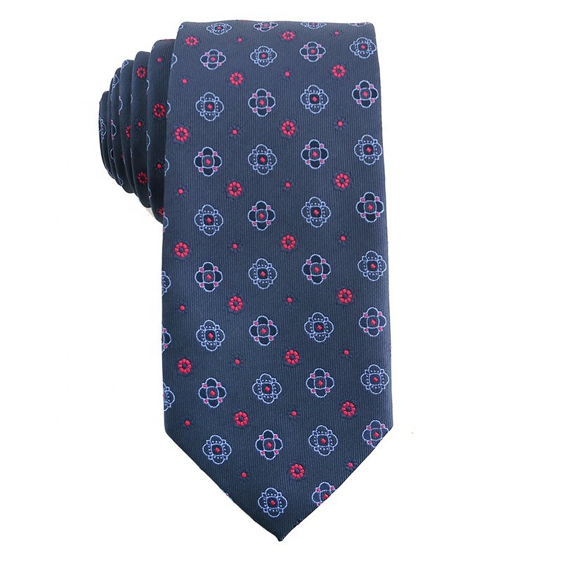 Classic 7.5cm Ties For Men Paisley 100% Polyester Navy Blue, Red Jacquard Woven Men's Luxury Floral Ties For Weddings
