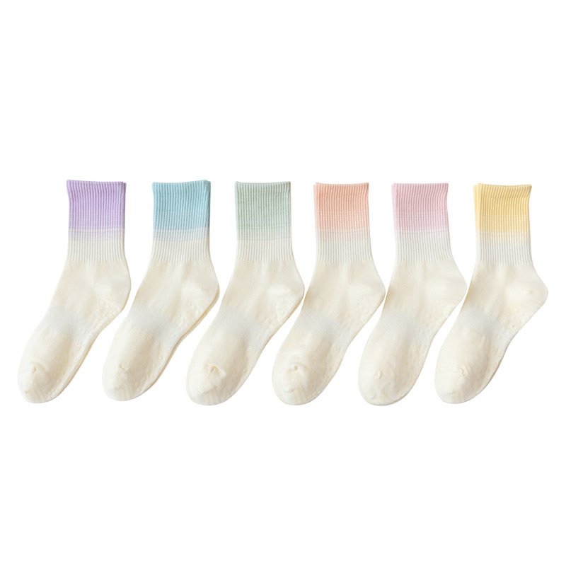 Xiangyi Oem Medium Tube Workout Athletic Non Slip Yoga Pilates Socks Grip Gel Bottom Stylish Tie Dye