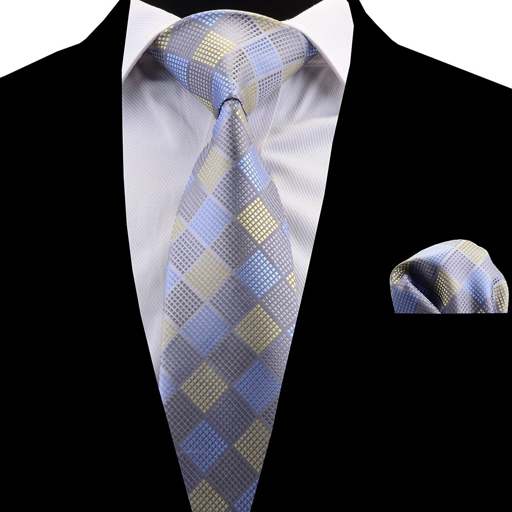 Fashion Design Silk Necktie Set Plaid Flower Pattern Luxury Pocket Square Pink Blue Red Tie Handkerchief Set Wedding Party Gift