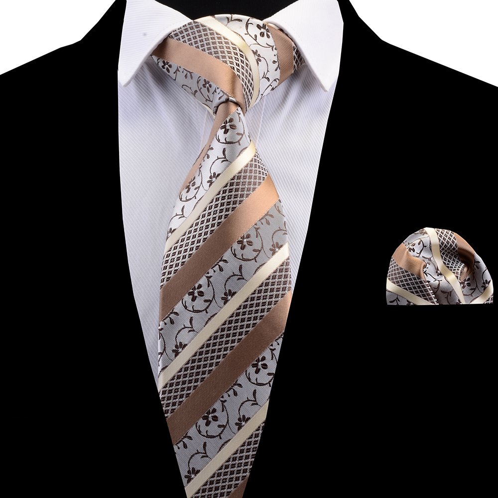 Fashion Design Silk Necktie Set Plaid Flower Pattern Luxury Pocket Square Pink Blue Red Tie Handkerchief Set Wedding Party Gift