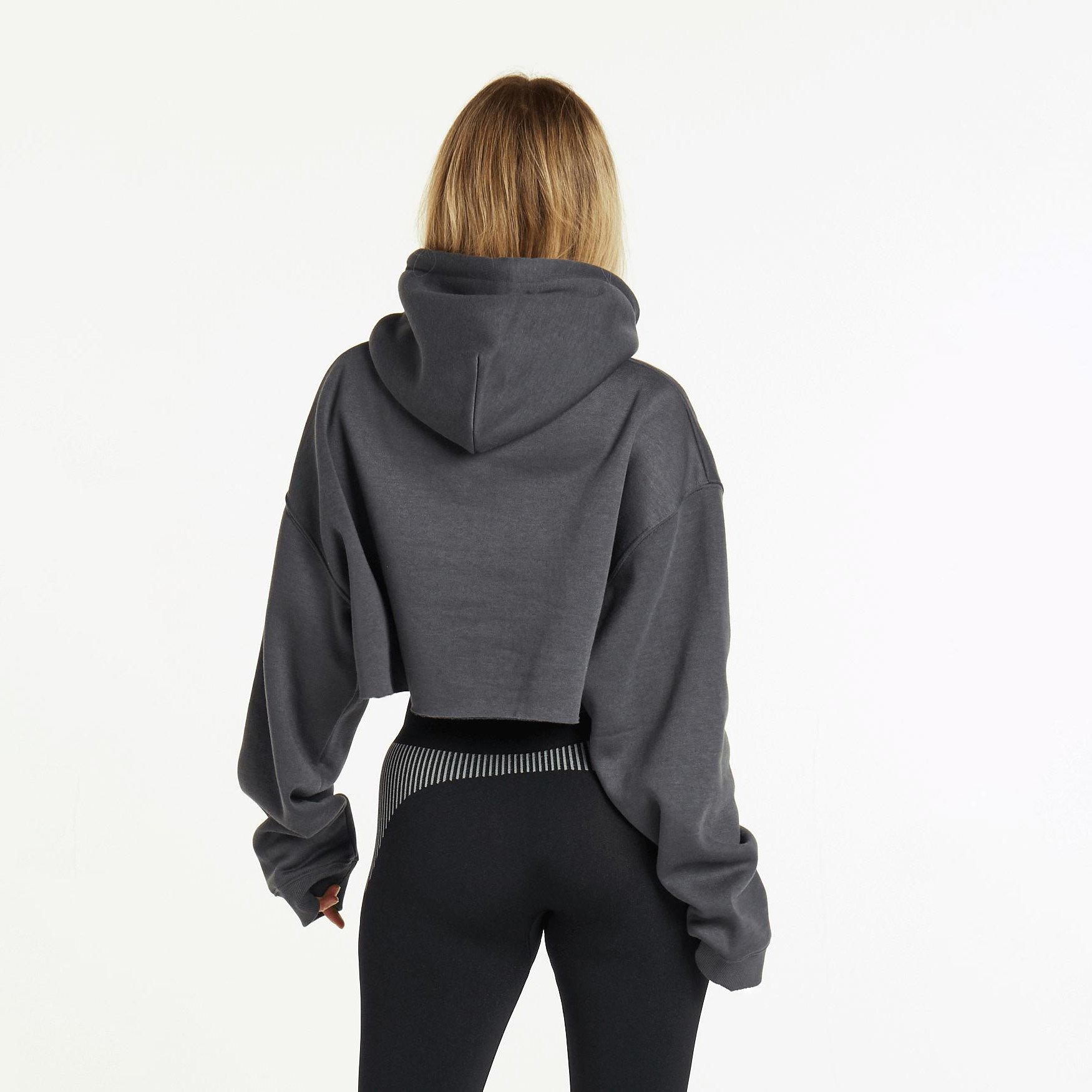 High High Quality Custom Women's Hip Hop Style Streetwear Oversized Crop Hoodie Pulsed Silk for Winter Plus Size