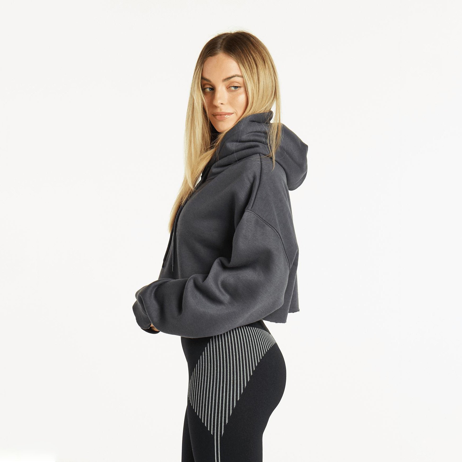 High High Quality Custom Women's Hip Hop Style Streetwear Oversized Crop Hoodie Pulsed Silk for Winter Plus Size