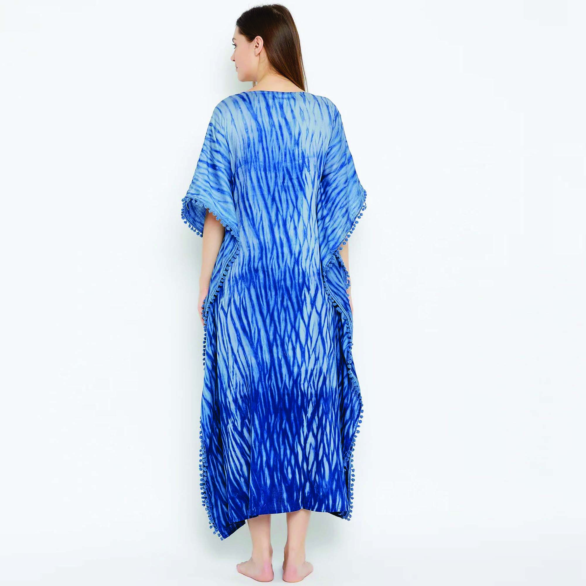Custom 100% Cotton Comfort Fit Maxi Length Shibori Handwoven Tie-Dye Kaftan Adults Viscose Dresses