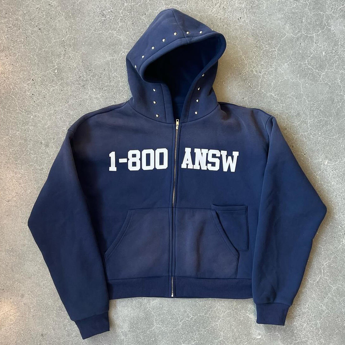 Custom Silk Screen Print Hoodie Cotton Heavyweight 400gsm Acid Wash Sun Faded Rivet Rhinestone Cropped Boxy Fit Zip Up Hoodie
