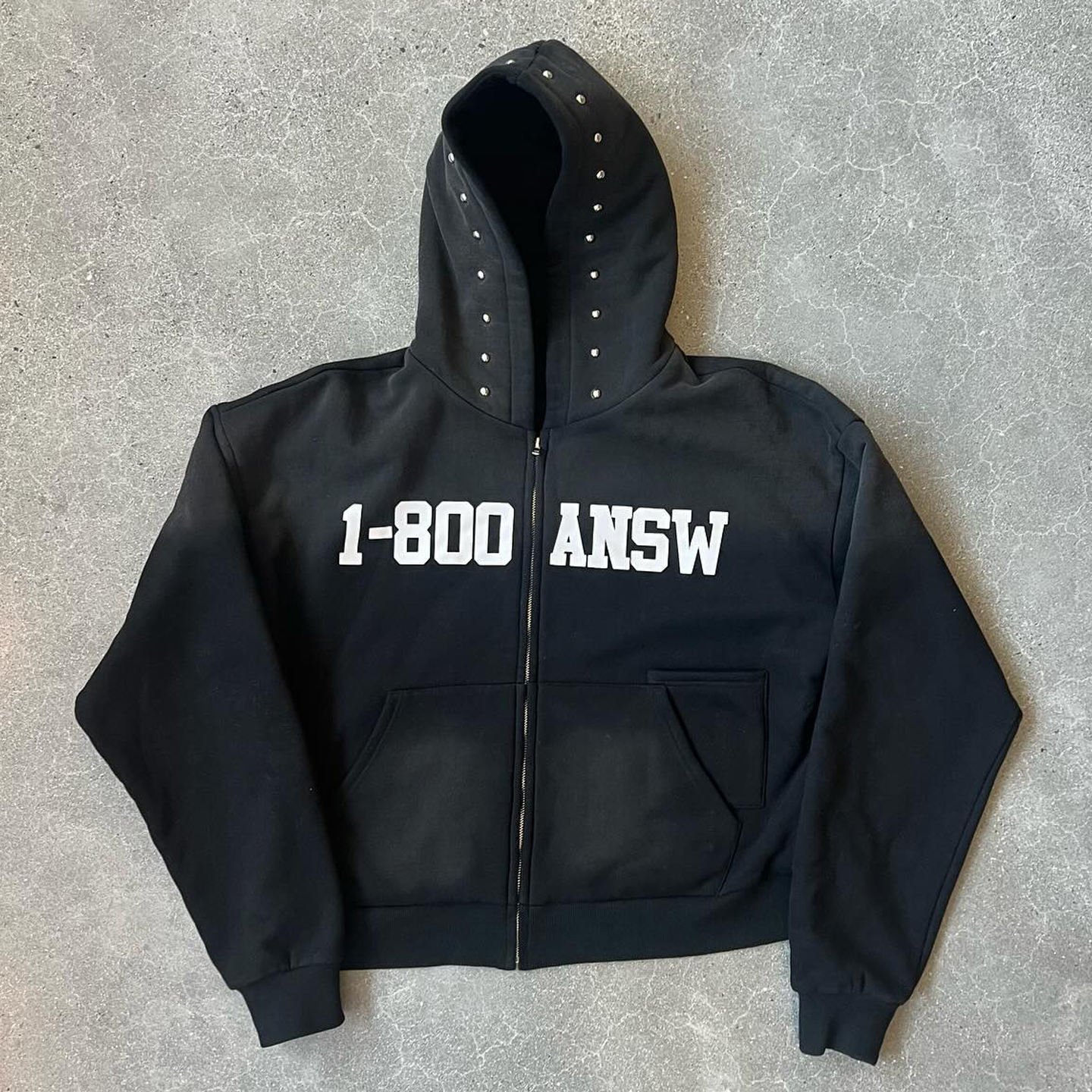 Custom Silk Screen Print Hoodie Cotton Heavyweight 400gsm Acid Wash Sun Faded Rivet Rhinestone Cropped Boxy Fit Zip Up Hoodie
