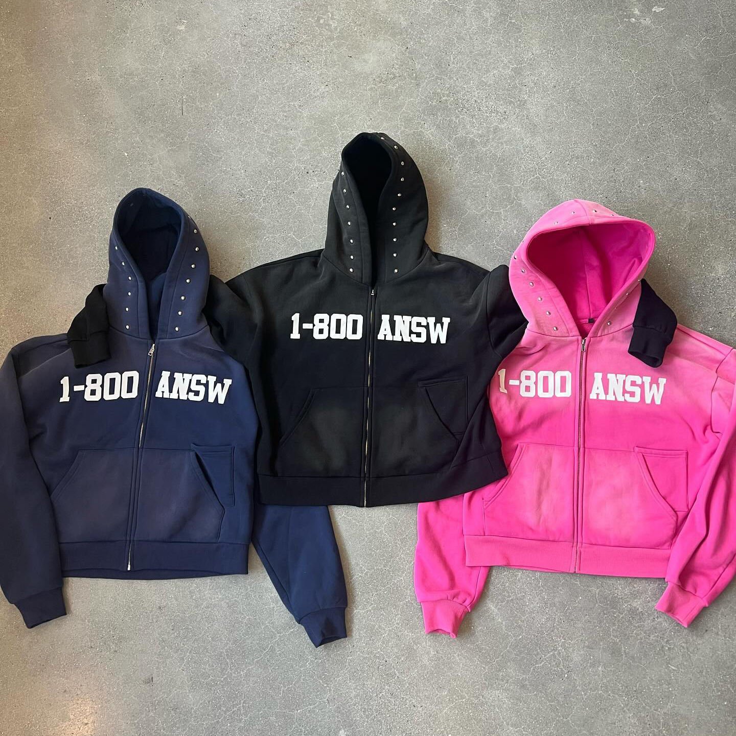 Custom Silk Screen Print Hoodie Cotton Heavyweight 400gsm Acid Wash Sun Faded Rivet Rhinestone Cropped Boxy Fit Zip Up Hoodie
