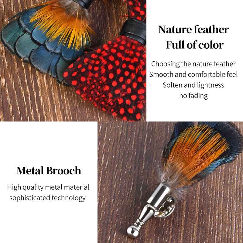 Newest Design Business Men Natural Feather Pre Bow Tie and Brooch Pin Party Bowtie for Man