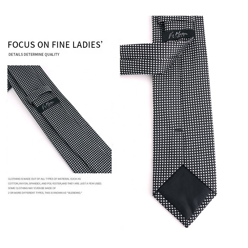 High quality fashionable black men's plaid dot polyester woven tie, 7.5CM wedding suit, JACQUARD tie, men's luxury ties