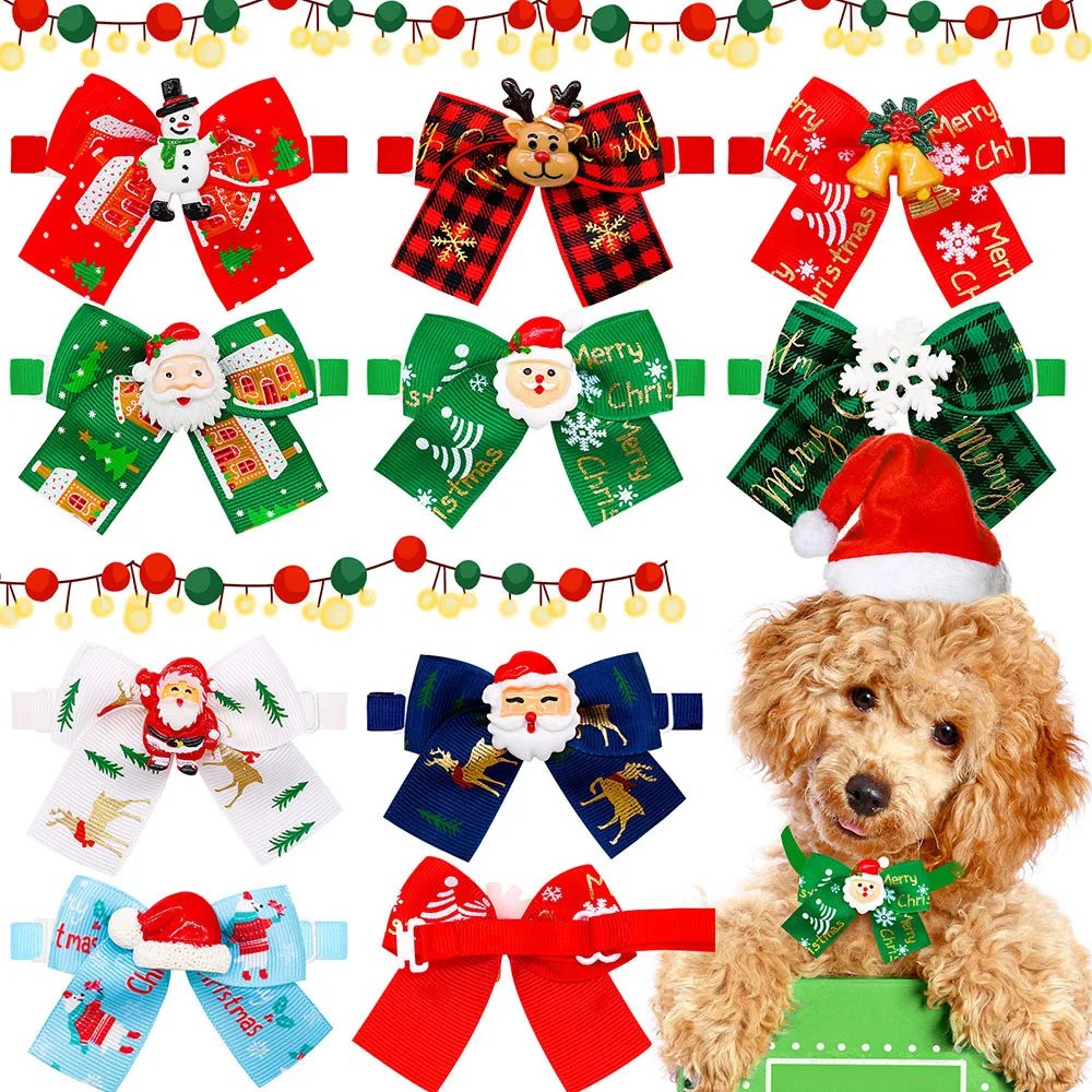 Factory Price Christmas Santa Claus Dog Cat Bow Tie Accessories Pet Dog Bowtie Christmas Tree Decoration