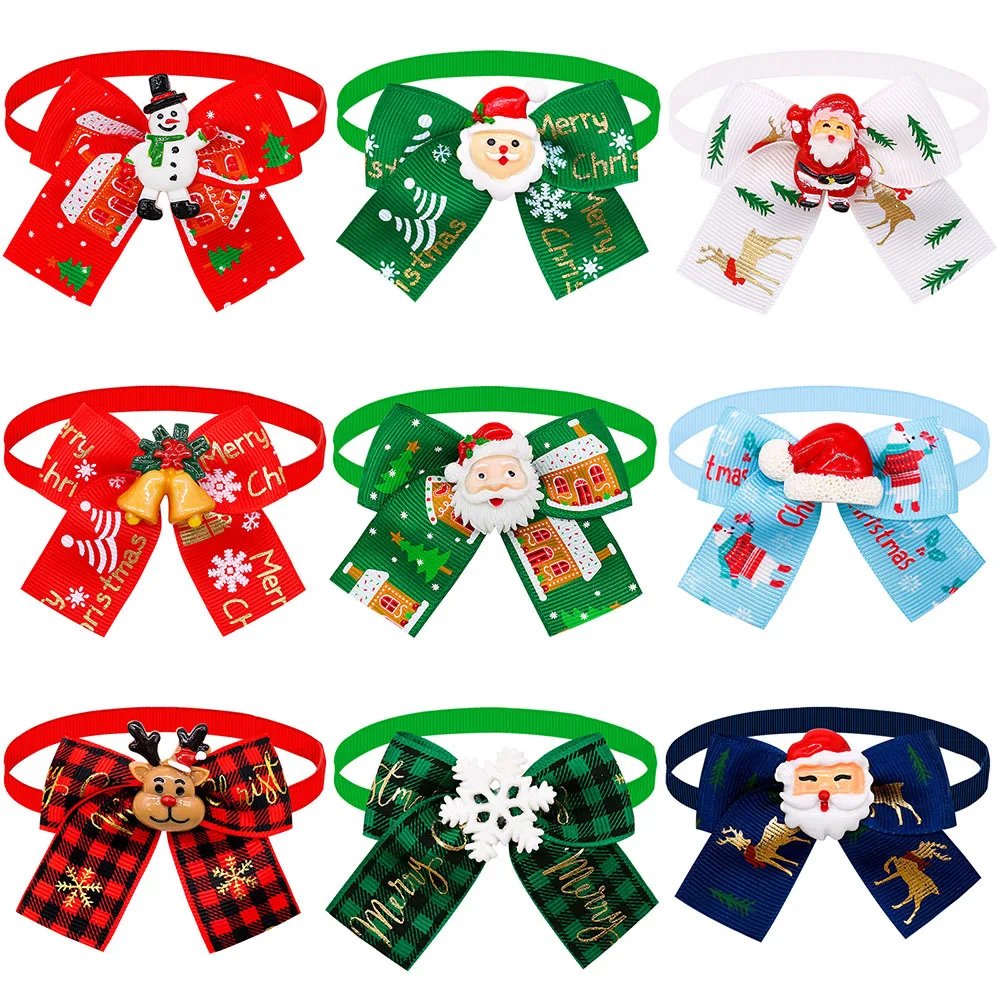 Factory Price Christmas Santa Claus Dog Cat Bow Tie Accessories Pet Dog Bowtie Christmas Tree Decoration