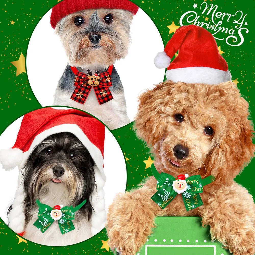 Factory Price Christmas Santa Claus Dog Cat Bow Tie Accessories Pet Dog Bowtie Christmas Tree Decoration