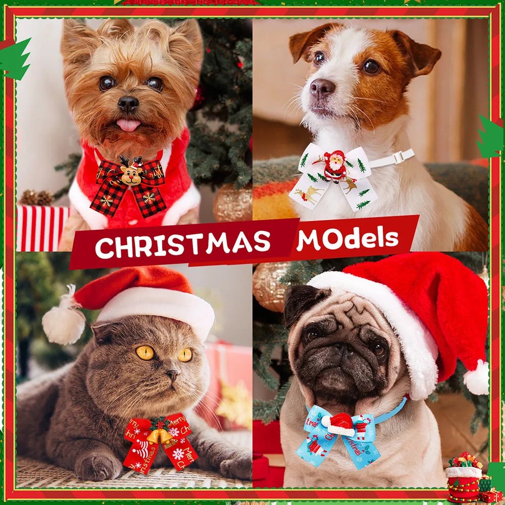 Factory Price Christmas Santa Claus Dog Cat Bow Tie Accessories Pet Dog Bowtie Christmas Tree Decoration