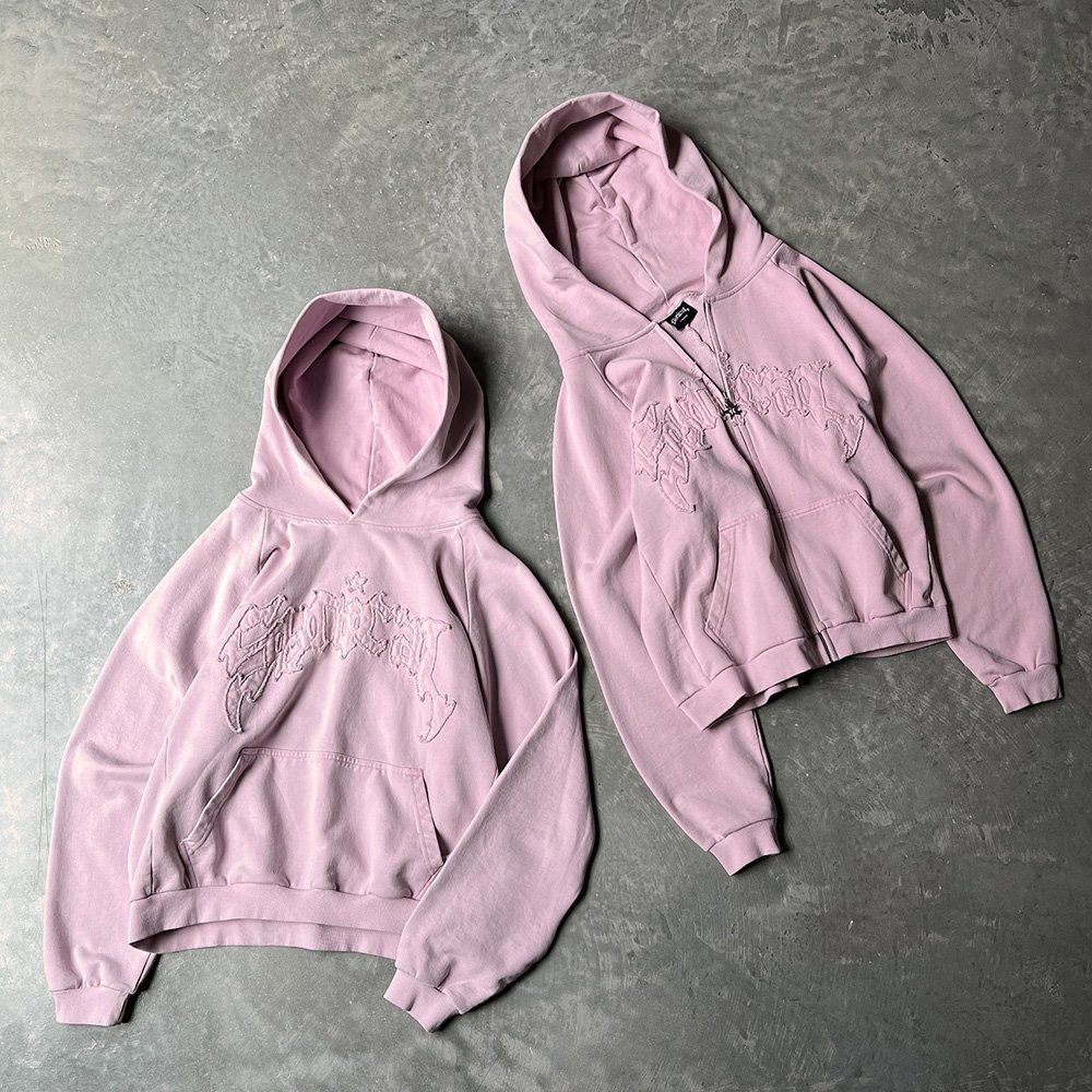 French terry slim fit 500 gsm custom puff screen printing gray color custom stitched graphic drop shoulder heavyweight hoodie