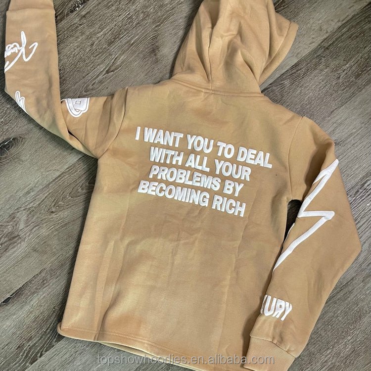 OEM Custom Pullover Puff Printing Foam Bubble Hoodie and Sweatpants Jogger 2 Pieces Set Jogging Suit Tracksuit Sweatsuit for Men