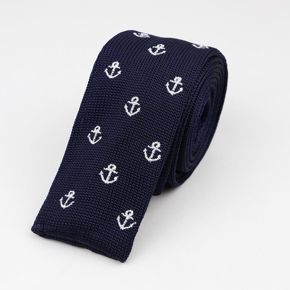 Cute Knit Necktie Cartoon Embroidered Skull Doggy Bike Star Anchor Weave Tie Suit Tuxedo Party Gift For Men Accessories Fashion