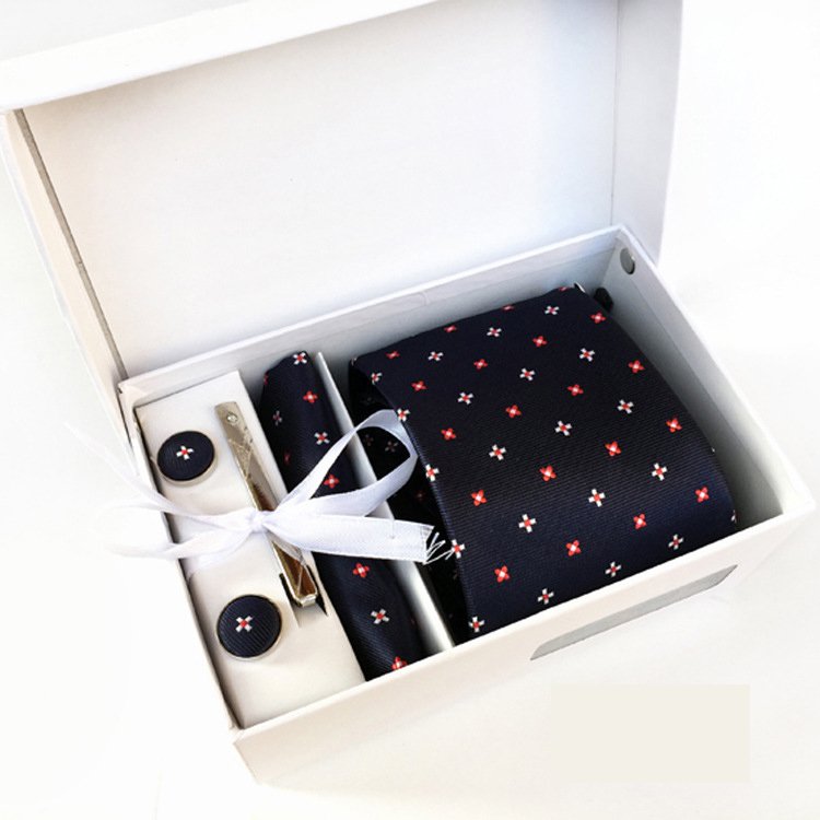Custom Design Square Necktie Handkerchief Set For Gift Box Polyester Ties Clip Formal Business Ties For Men