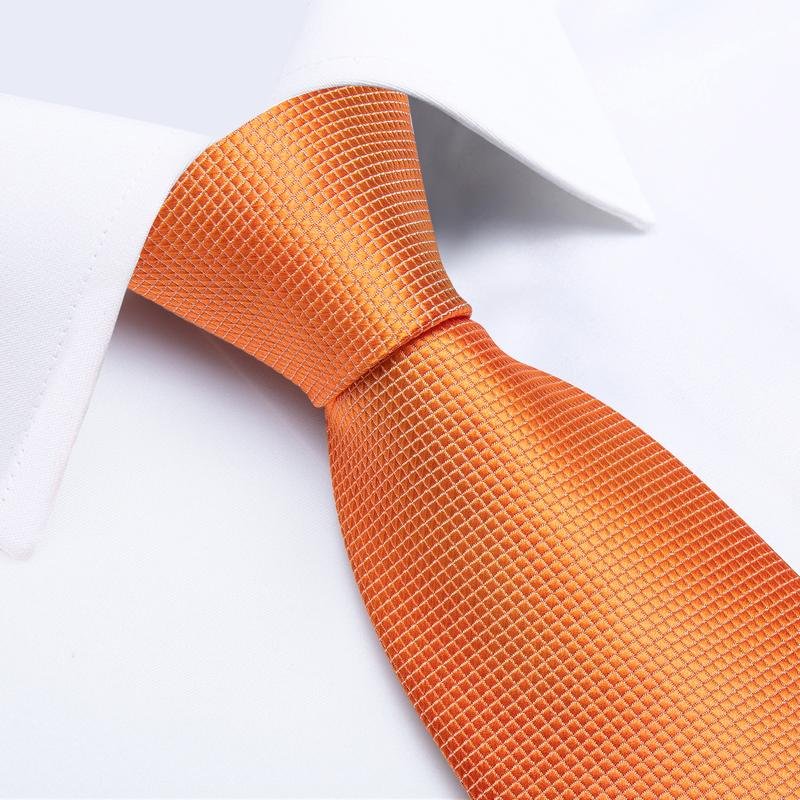 Wholesale Custom Solid Color Tie Orange Mens Silk Neck Ties and Pocket Square