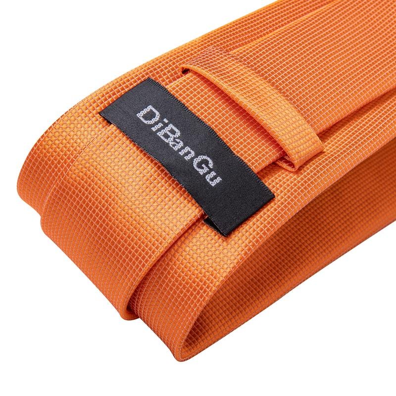 Wholesale Custom Solid Color Tie Orange Mens Silk Neck Ties and Pocket Square