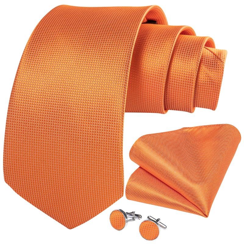 Wholesale Custom Solid Color Tie Orange Mens Silk Neck Ties and Pocket Square