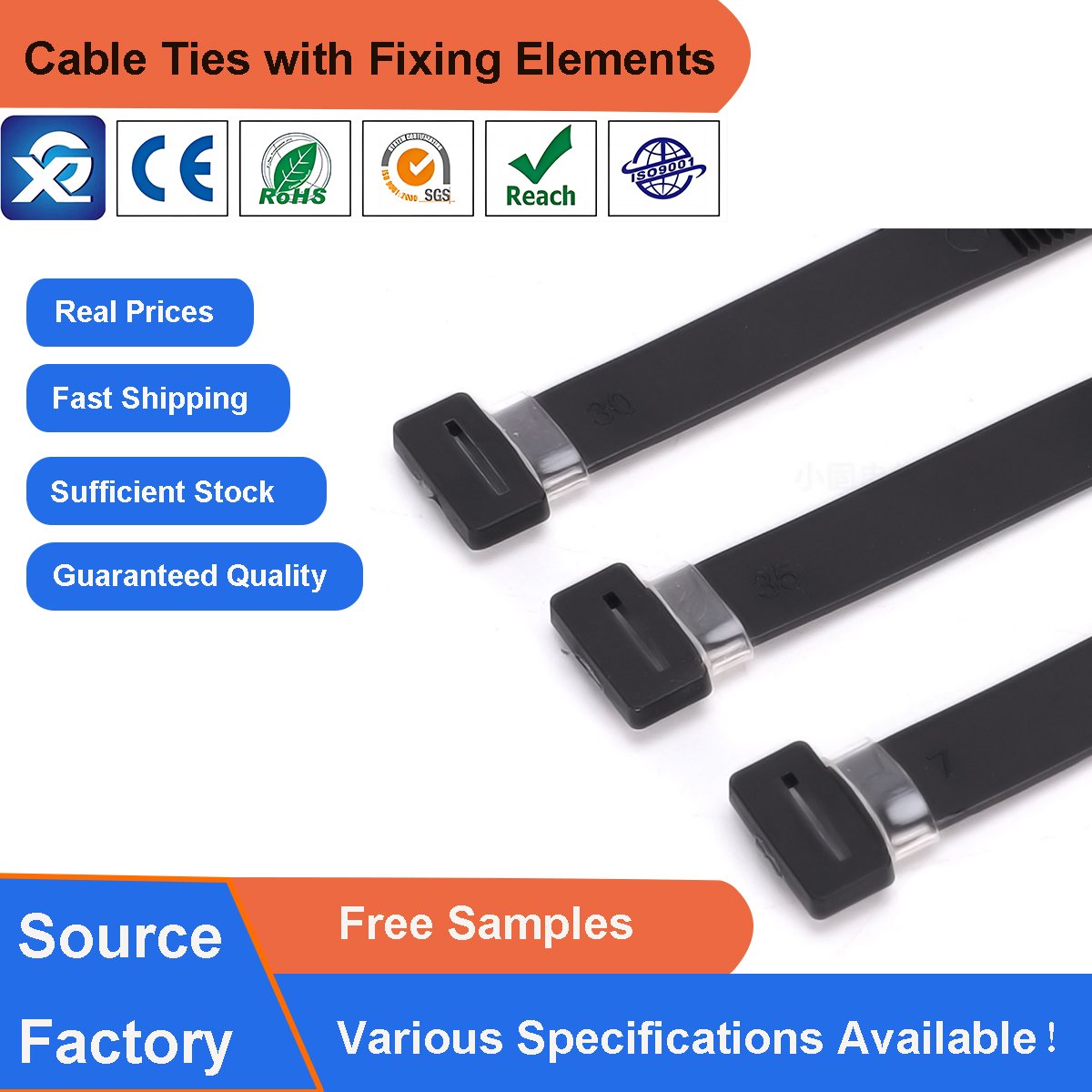 10*130mm High Quality Self-locking Plastic Nylon Zip Tie for Electric Vehicle X39 Flat Head Cable Ties