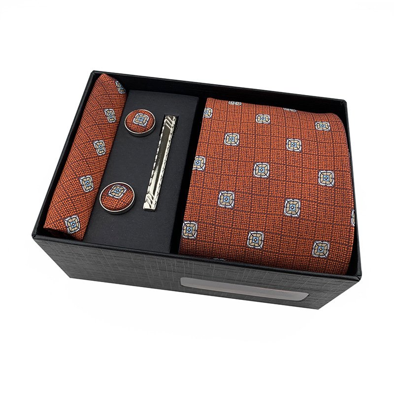 2024 China Latest Fashion Gift Set Striped Tie Square Polyester Neck Ties Blue Red Combination Set Gift