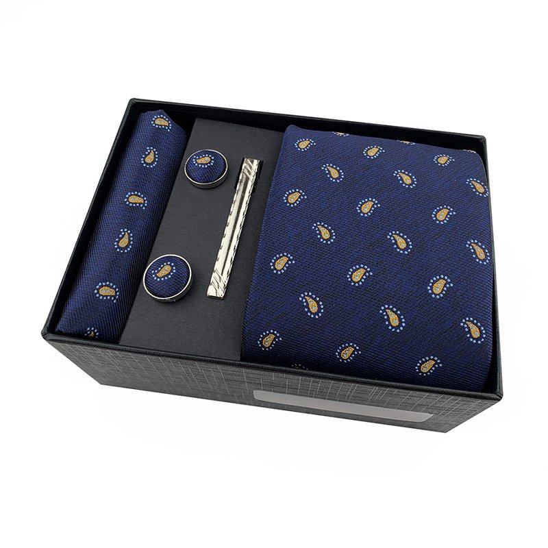 2024 China Latest Fashion Gift Set Striped Tie Square Polyester Neck Ties Blue Red Combination Set Gift