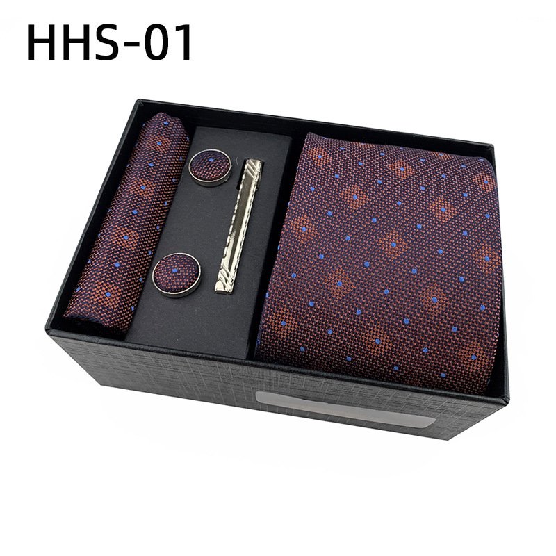 2024 China Latest Fashion Gift Set Striped Tie Square Polyester Neck Ties Blue Red Combination Set Gift