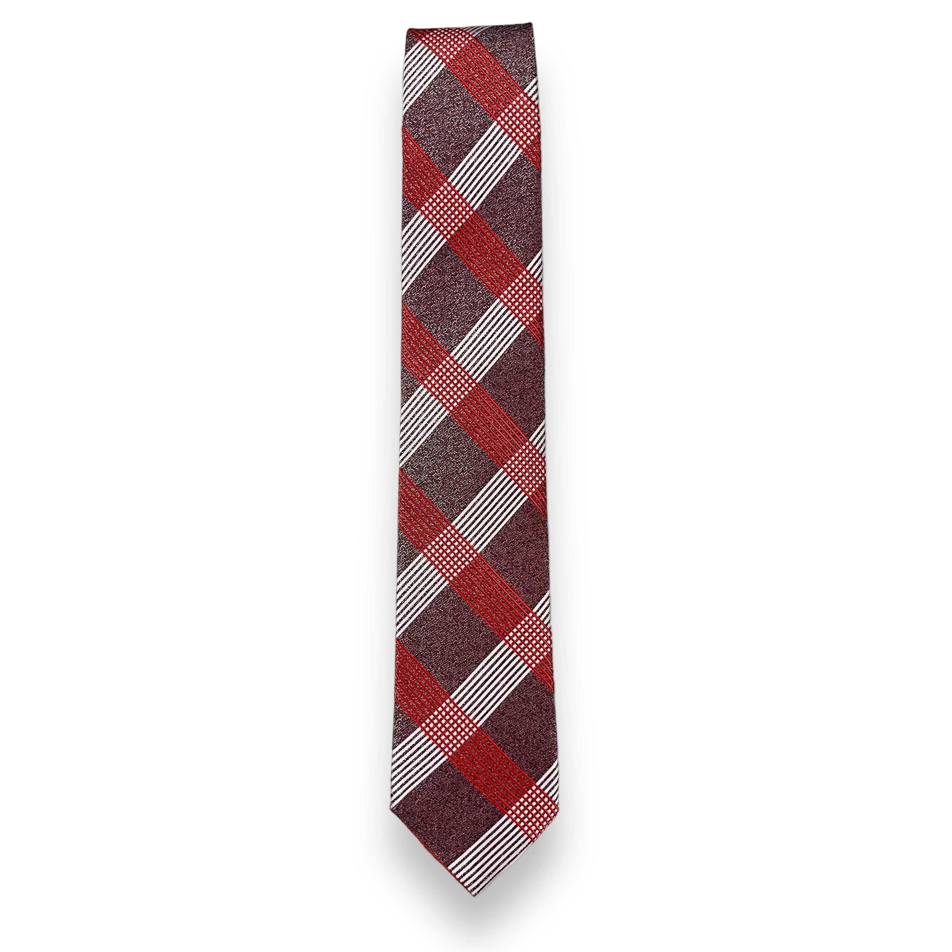 High Quality Maroon Plaid Jacquard Necktie Luxury Business Style Made of Polyester and Cotton